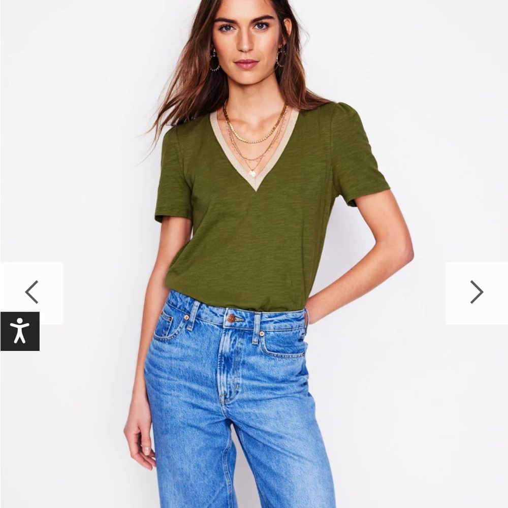 Boden Metallic Trim V Neck T-shirt